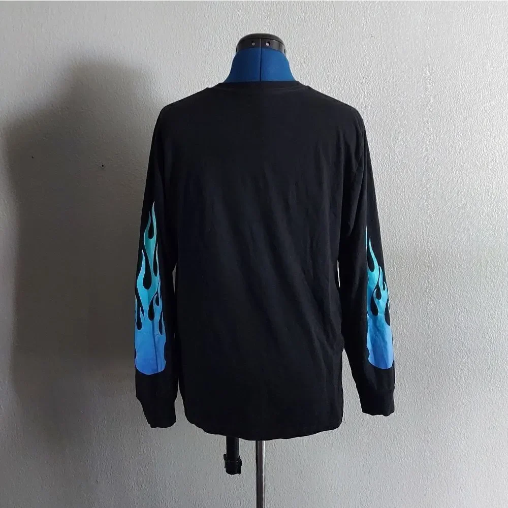Unisex Betty Boop Blue Flame Motorcycle Long Sleeved Shirt Size Medium